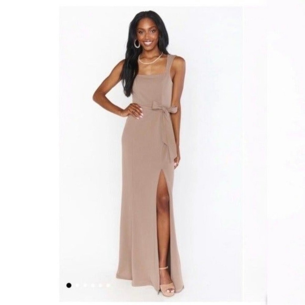 show me your mumu paris gown maxi dress dune brown stretch women size large
